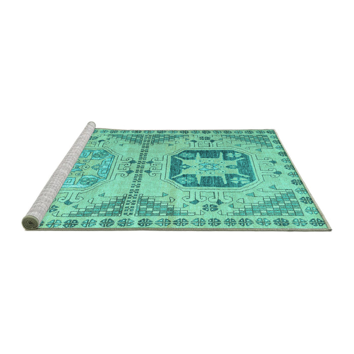 Sideview of Machine Washable Abstract Turquoise Modern Area Rugs, wshabs4634turq