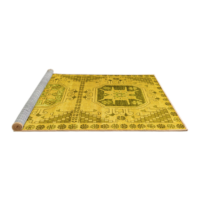 Sideview of Machine Washable Abstract Yellow Modern Rug, wshabs4634yw