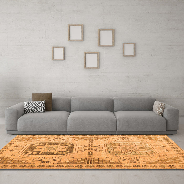 Machine Washable Abstract Orange Modern Area Rugs in a Living Room, wshabs4634org