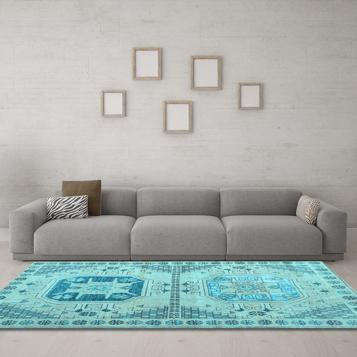 Machine Washable Abstract Light Blue Modern Rug in a Living Room, wshabs4634lblu
