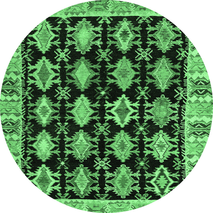 Round Abstract Emerald Green Modern Rug, abs4635emgrn