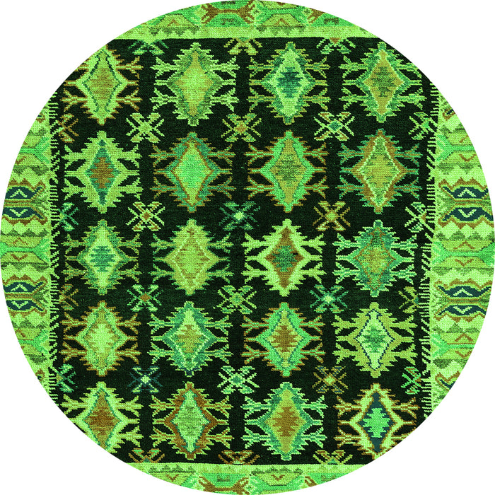 Round Machine Washable Abstract Green Modern Area Rugs, wshabs4635grn