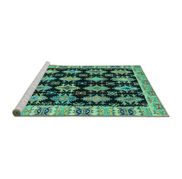 Sideview of Machine Washable Abstract Turquoise Modern Area Rugs, wshabs4635turq