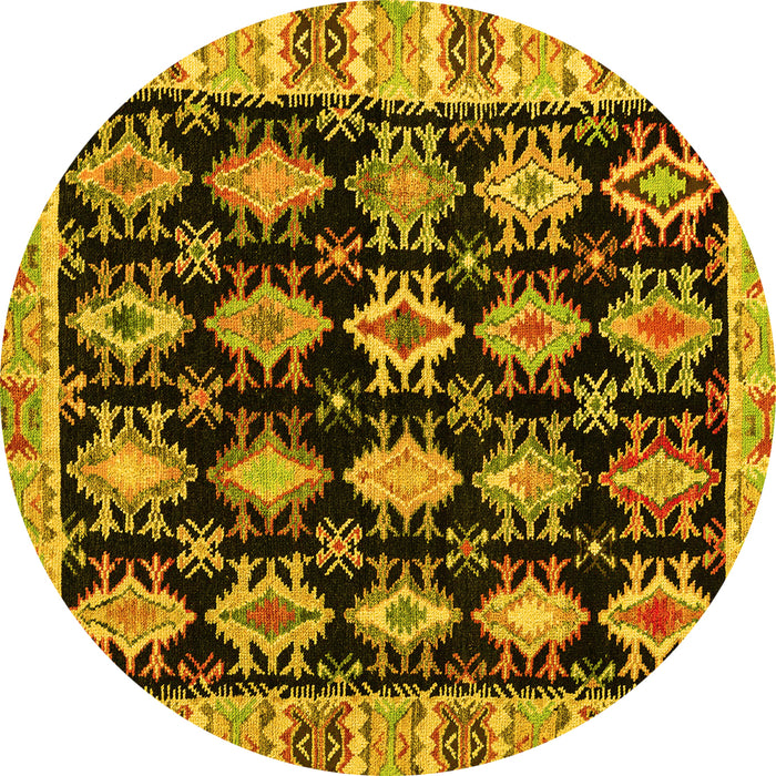 Round Machine Washable Abstract Yellow Modern Rug, wshabs4635yw