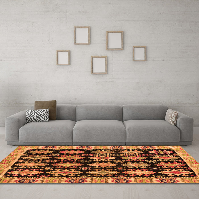 Machine Washable Abstract Orange Modern Area Rugs in a Living Room, wshabs4635org