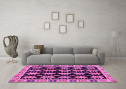 Machine Washable Abstract Pink Modern Rug in a Living Room, wshabs4635pnk