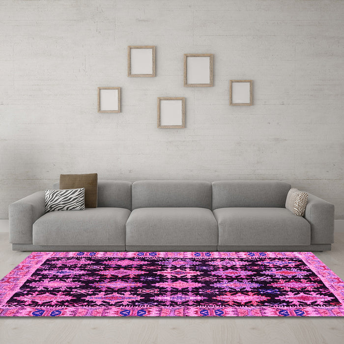 Machine Washable Abstract Pink Modern Rug in a Living Room, wshabs4635pnk