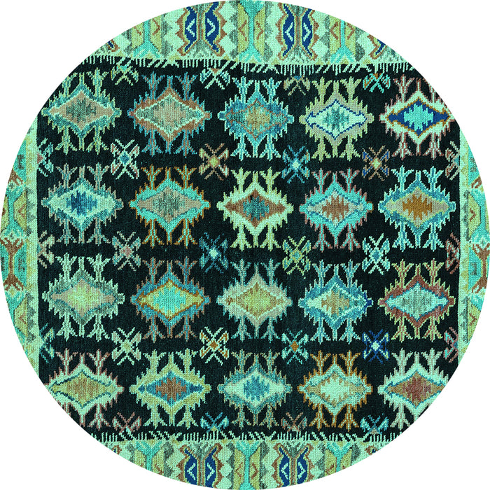 Round Abstract Turquoise Modern Rug, abs4635turq