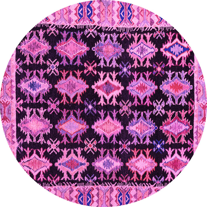 Round Machine Washable Abstract Pink Modern Rug, wshabs4635pnk