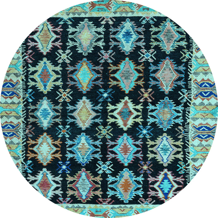 Round Machine Washable Abstract Light Blue Modern Rug, wshabs4635lblu