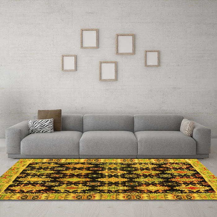Machine Washable Abstract Yellow Modern Rug in a Living Room, wshabs4635yw