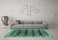 Machine Washable Abstract Turquoise Modern Rug, wshabs4635turq