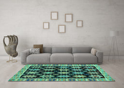 Machine Washable Abstract Turquoise Modern Area Rugs in a Living Room,, wshabs4635turq