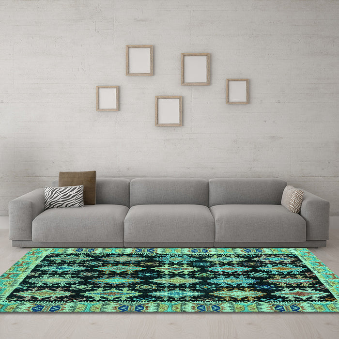 Machine Washable Abstract Turquoise Modern Area Rugs in a Living Room,, wshabs4635turq