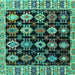 Square Machine Washable Abstract Turquoise Modern Area Rugs, wshabs4636turq