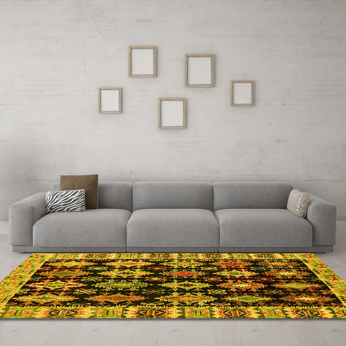Machine Washable Abstract Yellow Modern Rug in a Living Room, wshabs4636yw