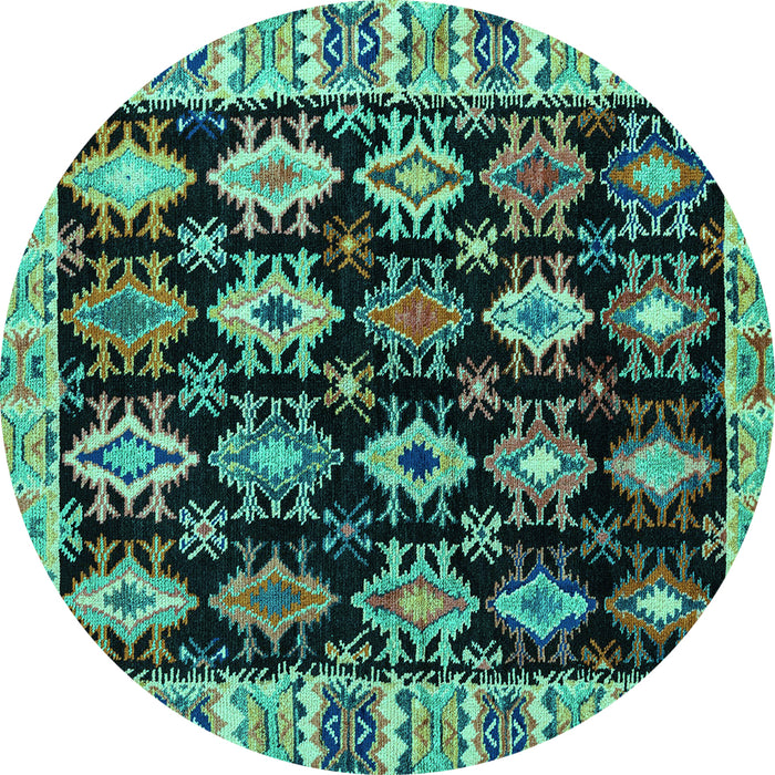 Round Abstract Turquoise Modern Rug, abs4636turq