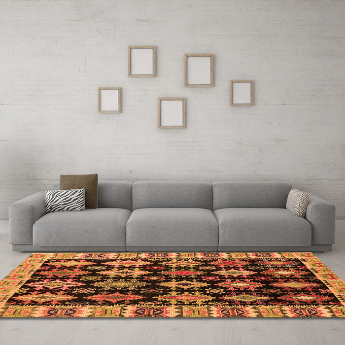 Machine Washable Abstract Orange Modern Area Rugs in a Living Room, wshabs4636org