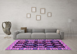 Machine Washable Abstract Purple Modern Area Rugs in a Living Room, wshabs4636pur