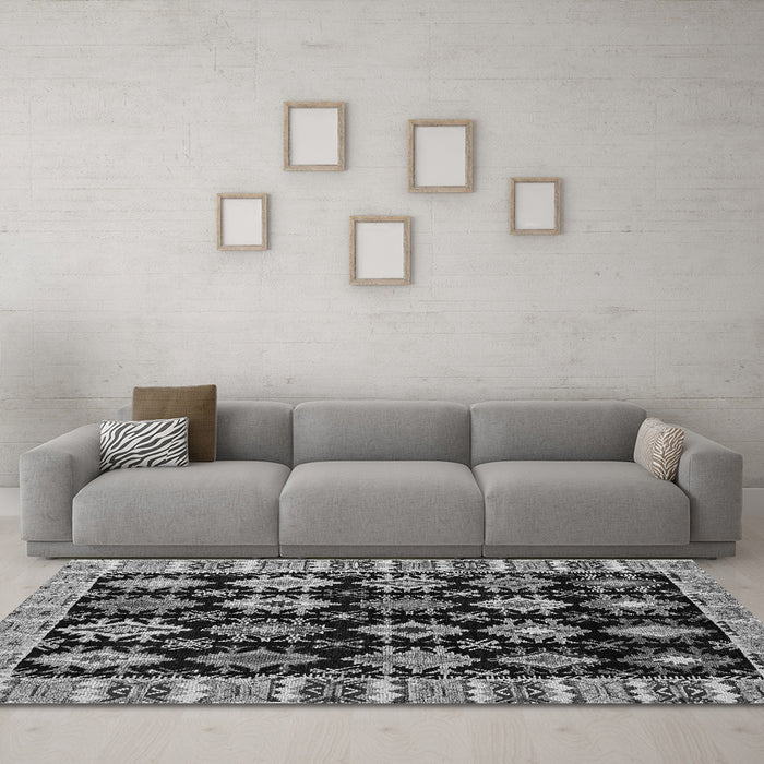 Machine Washable Abstract Gray Modern Rug in a Living Room,, wshabs4636gry