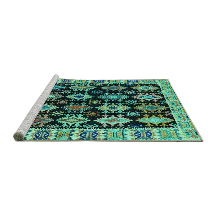 Sideview of Machine Washable Abstract Turquoise Modern Area Rugs, wshabs4636turq