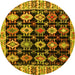 Round Machine Washable Abstract Yellow Modern Rug, wshabs4636yw