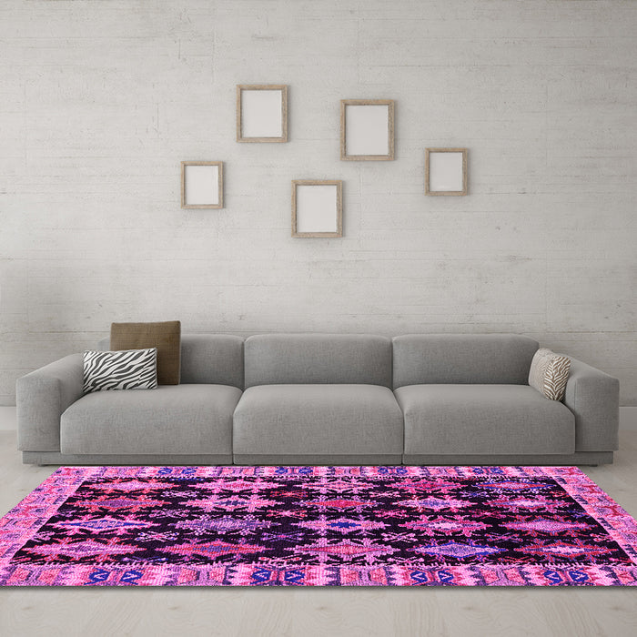 Machine Washable Abstract Pink Modern Rug in a Living Room, wshabs4636pnk
