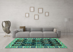 Machine Washable Abstract Turquoise Modern Area Rugs in a Living Room,, wshabs4636turq