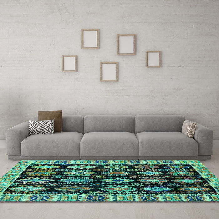 Machine Washable Abstract Turquoise Modern Area Rugs in a Living Room,, wshabs4636turq