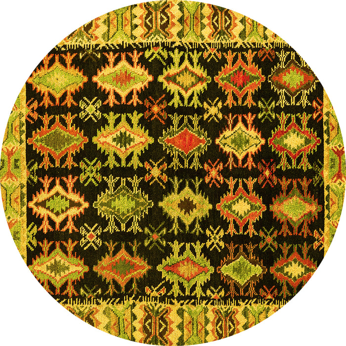 Round Abstract Yellow Modern Rug, abs4636yw