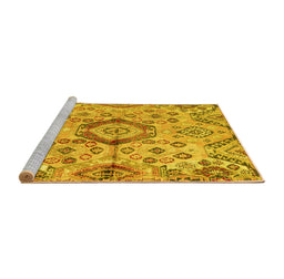 Sideview of Machine Washable Abstract Yellow Modern Rug, wshabs4637yw