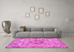 Machine Washable Abstract Pink Modern Rug in a Living Room, wshabs4637pnk
