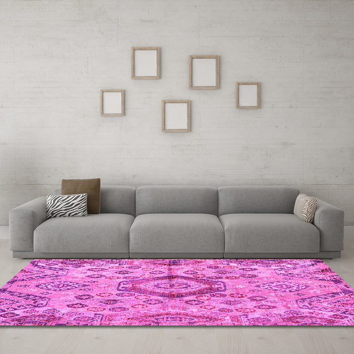 Machine Washable Abstract Pink Modern Rug in a Living Room, wshabs4637pnk