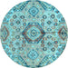 Round Machine Washable Abstract Light Blue Modern Rug, wshabs4637lblu