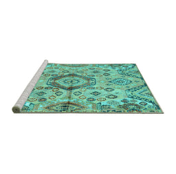 Sideview of Machine Washable Abstract Turquoise Modern Area Rugs, wshabs4637turq