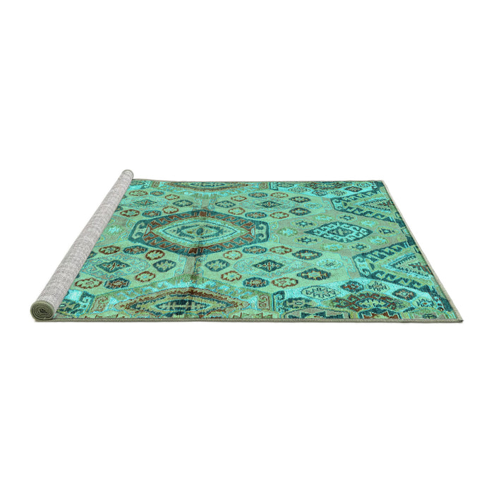 Sideview of Machine Washable Abstract Turquoise Modern Area Rugs, wshabs4637turq