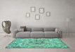 Machine Washable Abstract Turquoise Modern Area Rugs in a Living Room,, wshabs4637turq