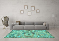 Machine Washable Abstract Turquoise Modern Rug, wshabs4637turq