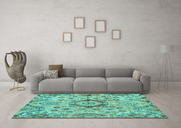 Machine Washable Abstract Turquoise Modern Area Rugs in a Living Room,, wshabs4637turq