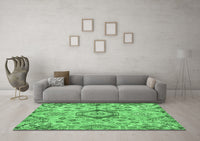 Machine Washable Abstract Emerald Green Modern Rug, wshabs4637emgrn