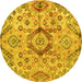 Round Abstract Yellow Modern Rug, abs4637yw