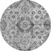 Round Machine Washable Abstract Gray Modern Rug, wshabs4637gry