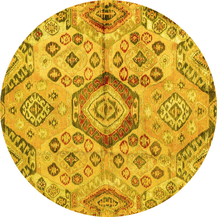Round Machine Washable Abstract Yellow Modern Rug, wshabs4637yw