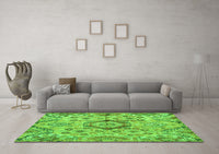 Machine Washable Abstract Green Modern Rug, wshabs4637grn