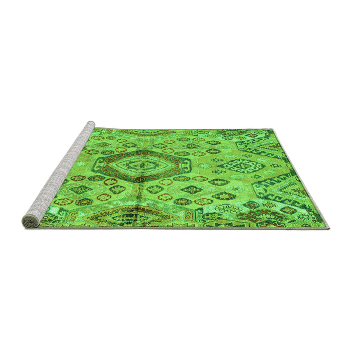 Sideview of Machine Washable Abstract Green Modern Area Rugs, wshabs4637grn