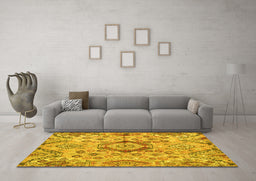 Machine Washable Abstract Yellow Modern Rug in a Living Room, wshabs4637yw