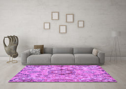 Machine Washable Abstract Purple Modern Area Rugs in a Living Room, wshabs4637pur