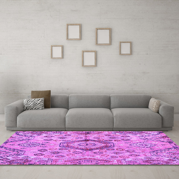 Machine Washable Abstract Purple Modern Area Rugs in a Living Room, wshabs4637pur