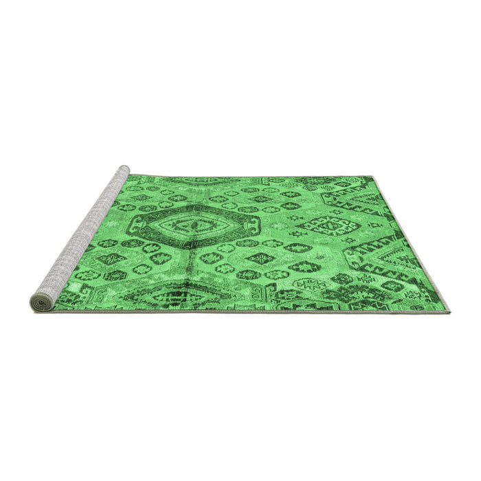 Sideview of Machine Washable Abstract Emerald Green Modern Area Rugs, wshabs4637emgrn