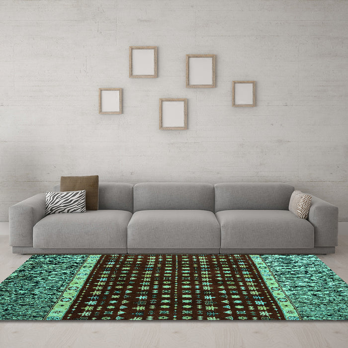 Machine Washable Abstract Turquoise Modern Area Rugs in a Living Room,, wshabs4638turq